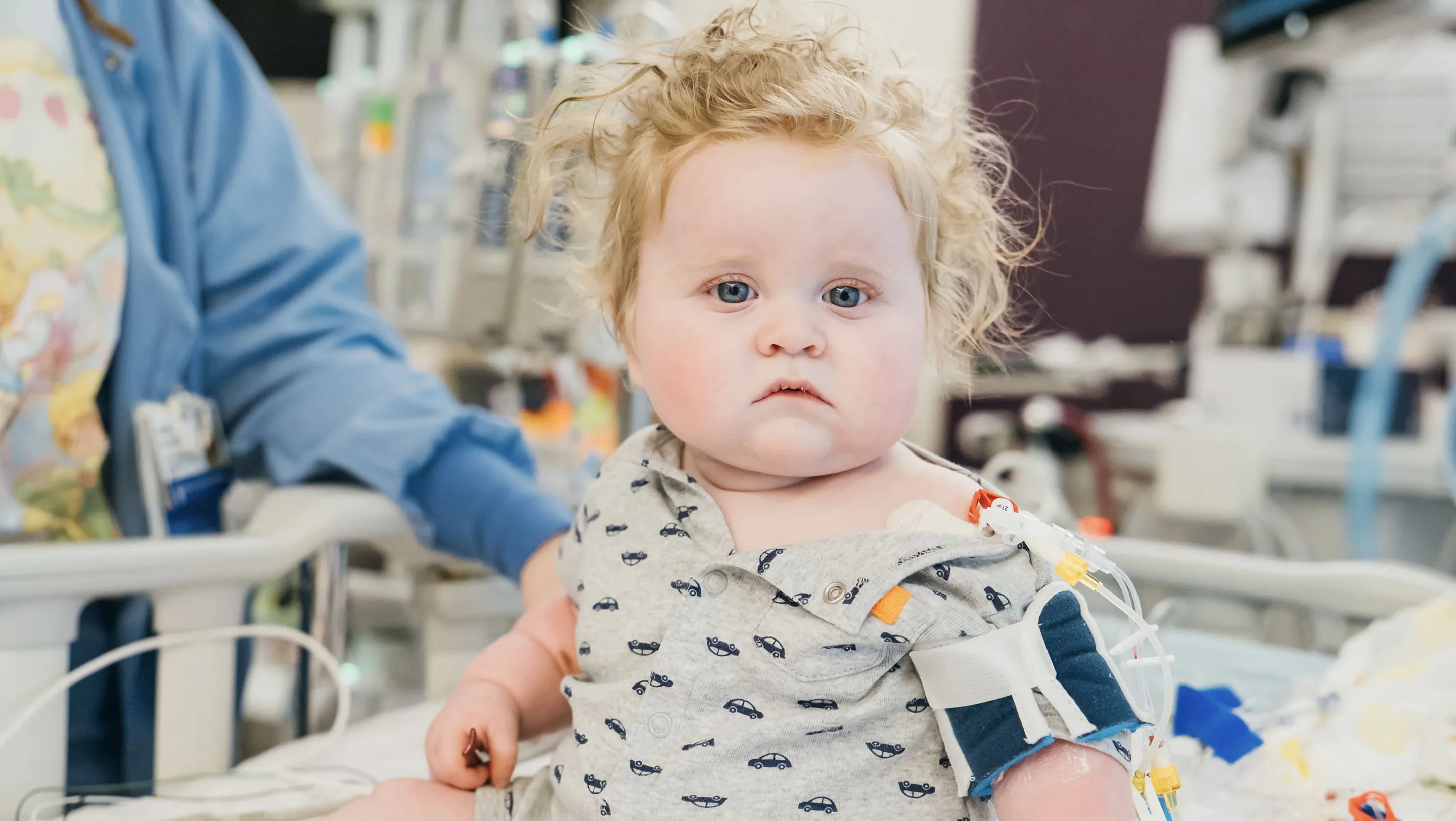 baby spencer on hospital bed
