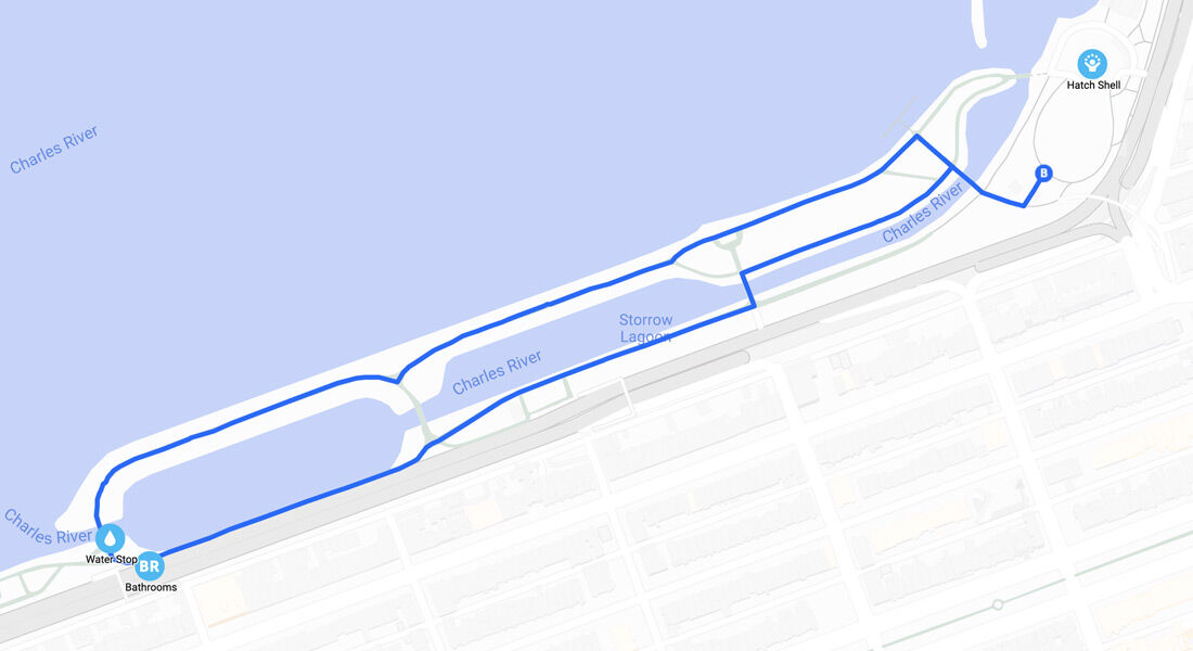 2-mile walk map along Charles River