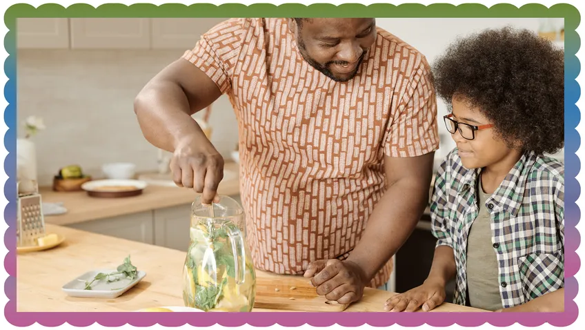 parent teaching a child how to make lemonade